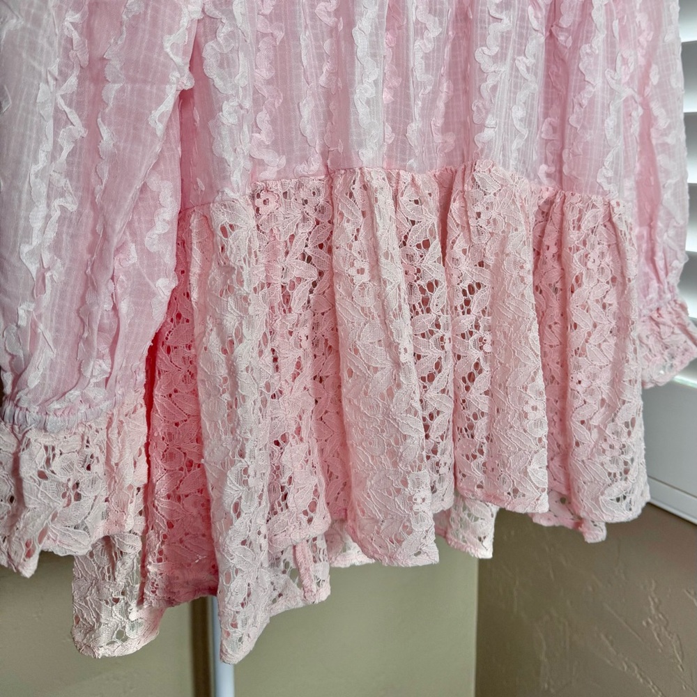 POL Pink Lace V-Neck Ruffle Babydoll Tunic - Picture 3 of 8